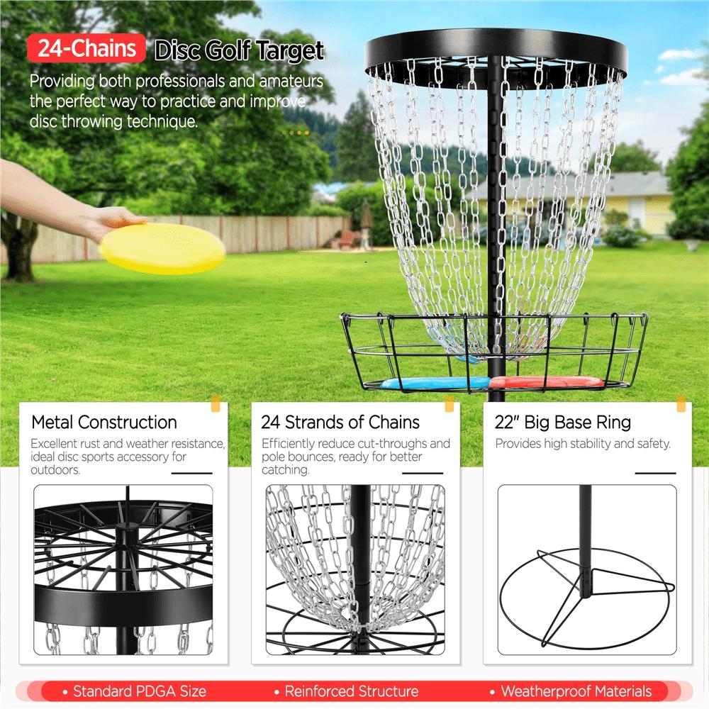 SmileMart 24-Chain Disc Golf Goal for Target Practice with Carrying Bag and 3 Discs， Black