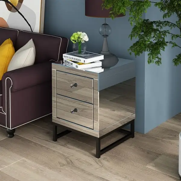 Mirrored nightstand with 2 drawers