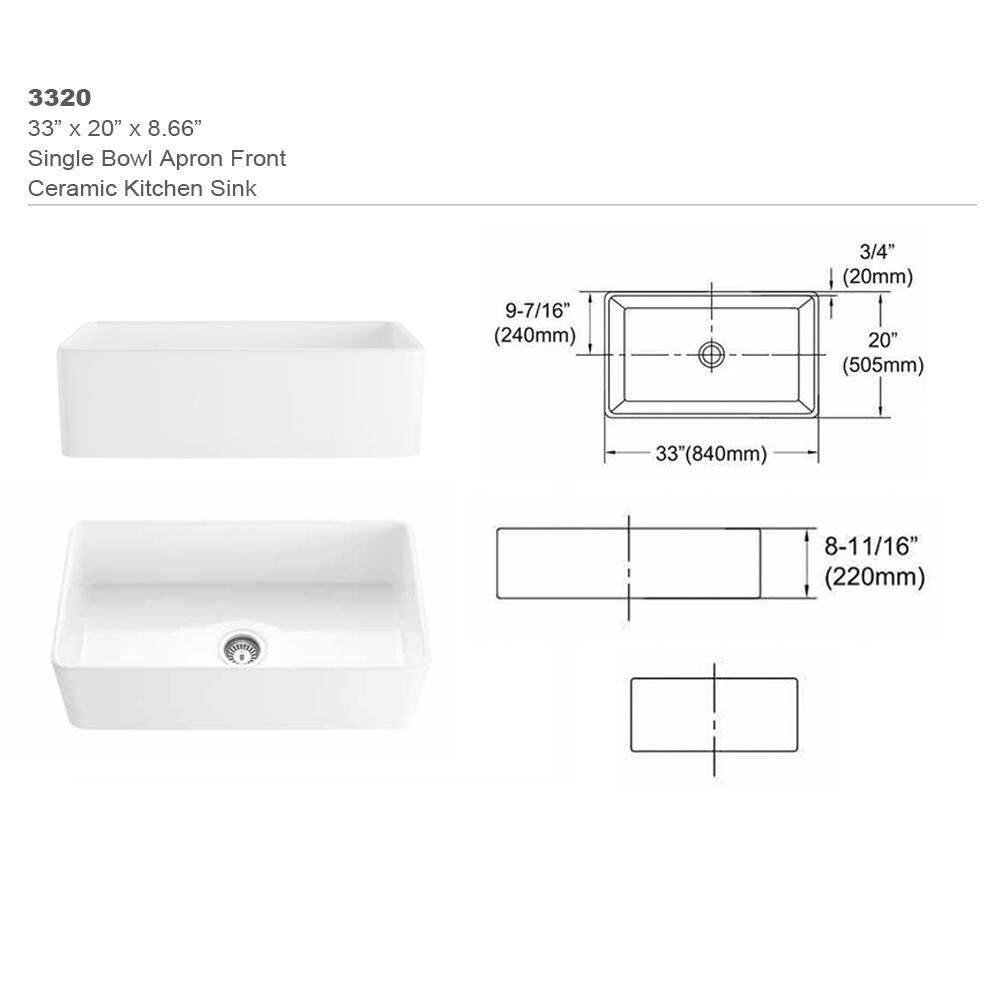 JimsMaison White Fireclay 33 in. Single Bowl Farmhouse Apron Kitchen Sink with Bottom Grid JMWAKS18-3320