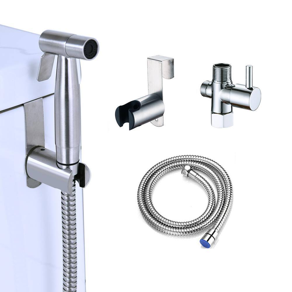 GIVING TREE Minimalist Single Handle Bidet Faucet with Bidet Sprayer for Toilet with Flexible Bidet Hose In Sliver XLHDDOTU0109