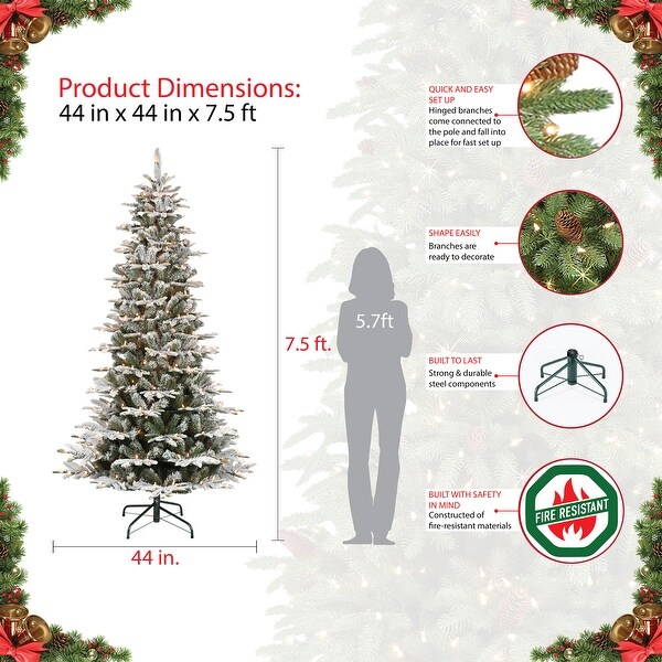 Puleo International 7.5' PreLit Slim Flocked Aspen Fir Artificial Christmas Tree