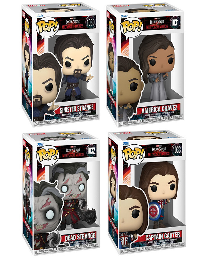 Funko Pop Marvel Movies Doctor Strange in the Multiverse of Madness America Chavez in Cloak Sinister Strange Dead Strange Captain Carter 4 Figure Collectors Set