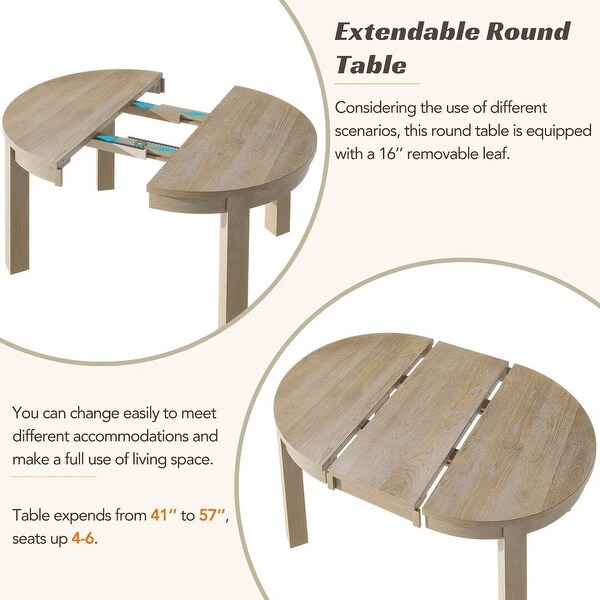 Extendable Round Dining Table Set with Storage Drawers and 4 Chairs