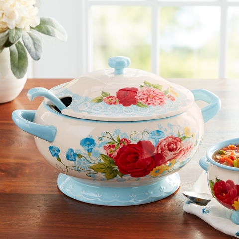 The Pioneer Woman Sweet Rose Turquoise 3.17-Quart Soup Tureen with Ladle