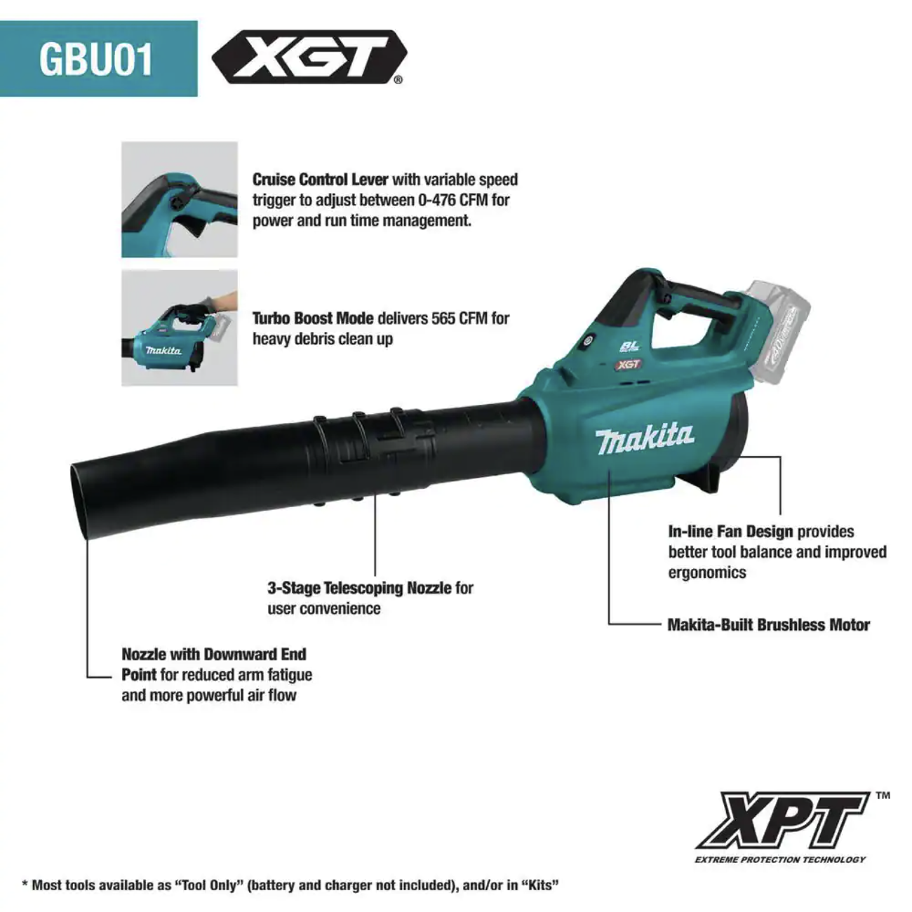 Makita 40-Volt max XGT Brushless Cordless Blower， Tool Only (GBU01Z)