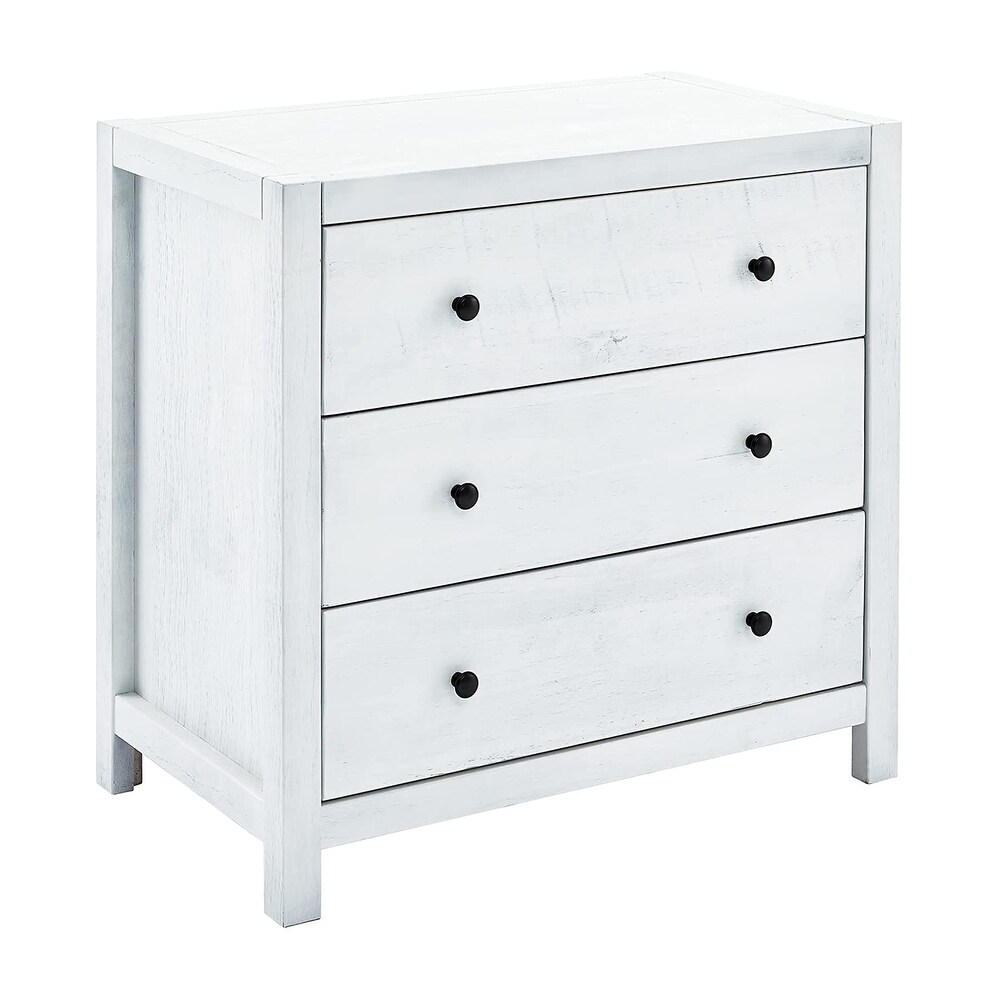 MUSEHOMEINC Rustic Solid Wood 3 Drawer Storage Dresser Nightstand  White Washed