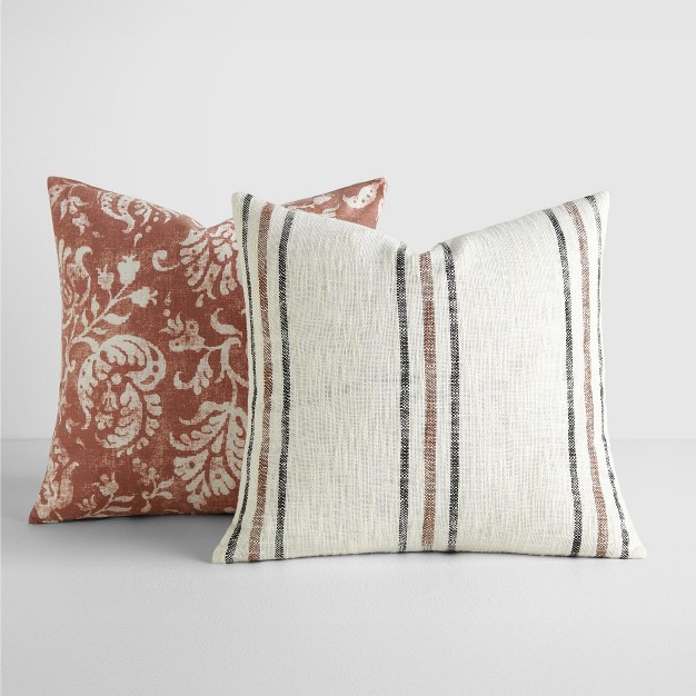 2 pack Yarn dyed Patterns Terracotta Throw Pillows Becky Cameron Terracotta Yarn dyed Framed Stripe Distressed Floral