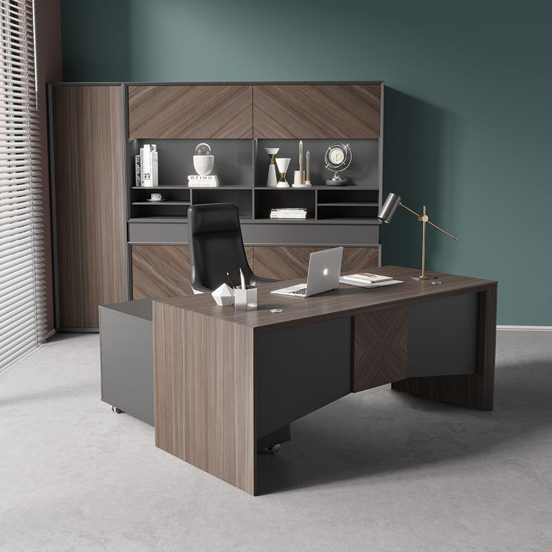 MONTE Executive Desk with Reversible Mobile Return 180cm - Hazelnut & Grey