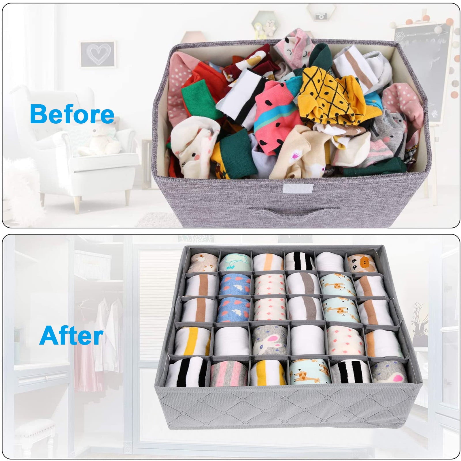 EEEkit Socks Washable Underwear Drawer Organizer Divider, 30 Cell  Collapsible Cabinet Closet Organizer Storage Boxes for Clothes, Storing Panties, Lingerie, Belt, Ties, Scarves