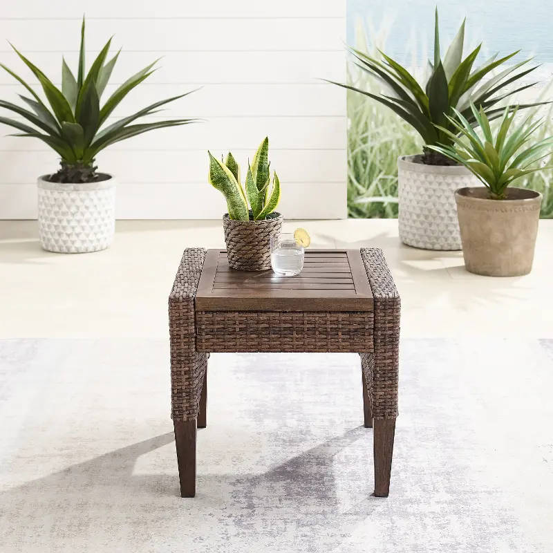 Capella Brown Wicker Patio Side Table