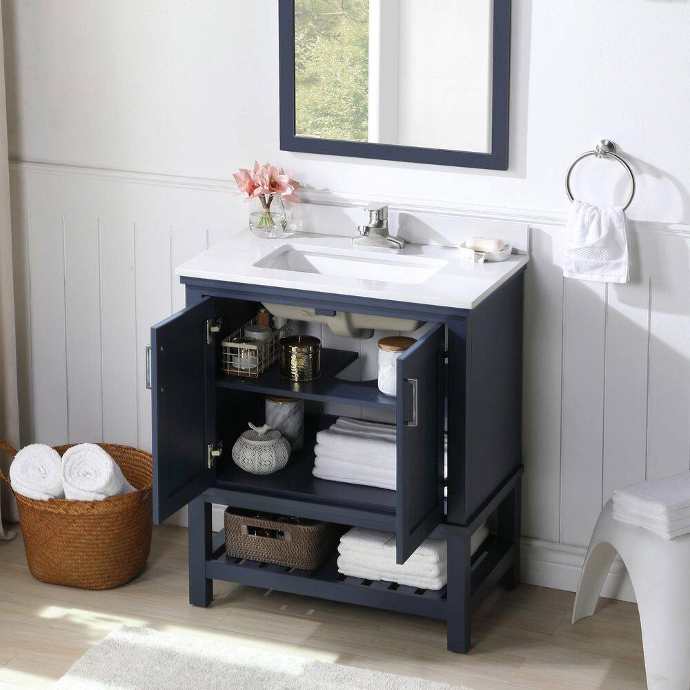 Home Decorators Collection Tupelo 30 in. W Bath Vanity in Midnight Blue with Vanity Top in White with White Basin Tupelo 30MB