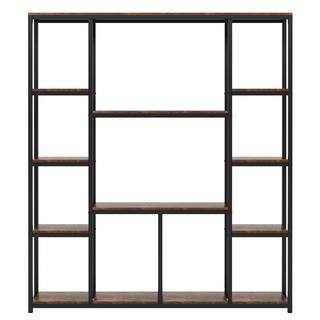 BYBLIGHT 70.86 in. Brown Practical Board 12-Shelf Etagere Bookcase with Storage and Industrial Style Display Shelves BB-XX1199YY