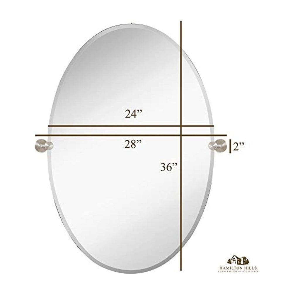 Large Pivot Oval Mirror with Brushed Chrome Wall Anchors 24