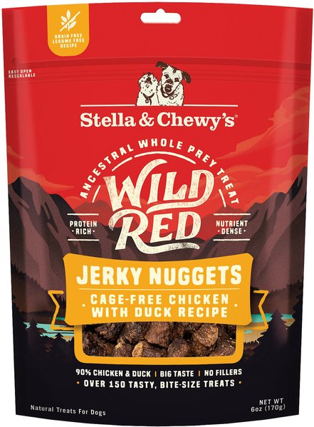 Stella and Chewy's Wild Red Jerky Nuggets Chicken and Duck Recipe Grain-Free Dog Treats， 6-oz bag