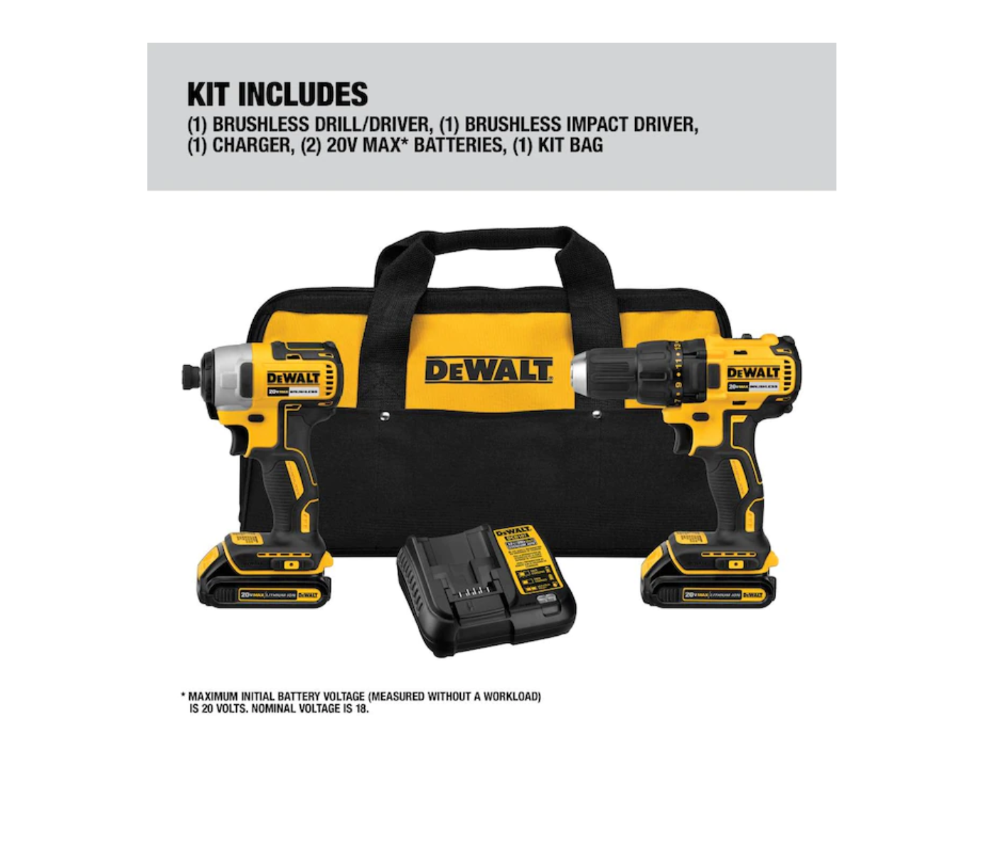 DEWALT DCK277C2 2-Tool 20-Volt Max Brushless Power Tool Combo Kit with Soft Case (2-Batteries and charger Included)