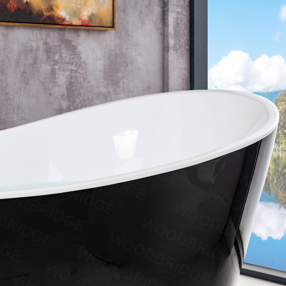 WOODBRIDGE Rolande 67 in. Acrylic FlatBottom Double Slipper Bathtub with Matte Black Overflow and Drain Included in Black HBT5597