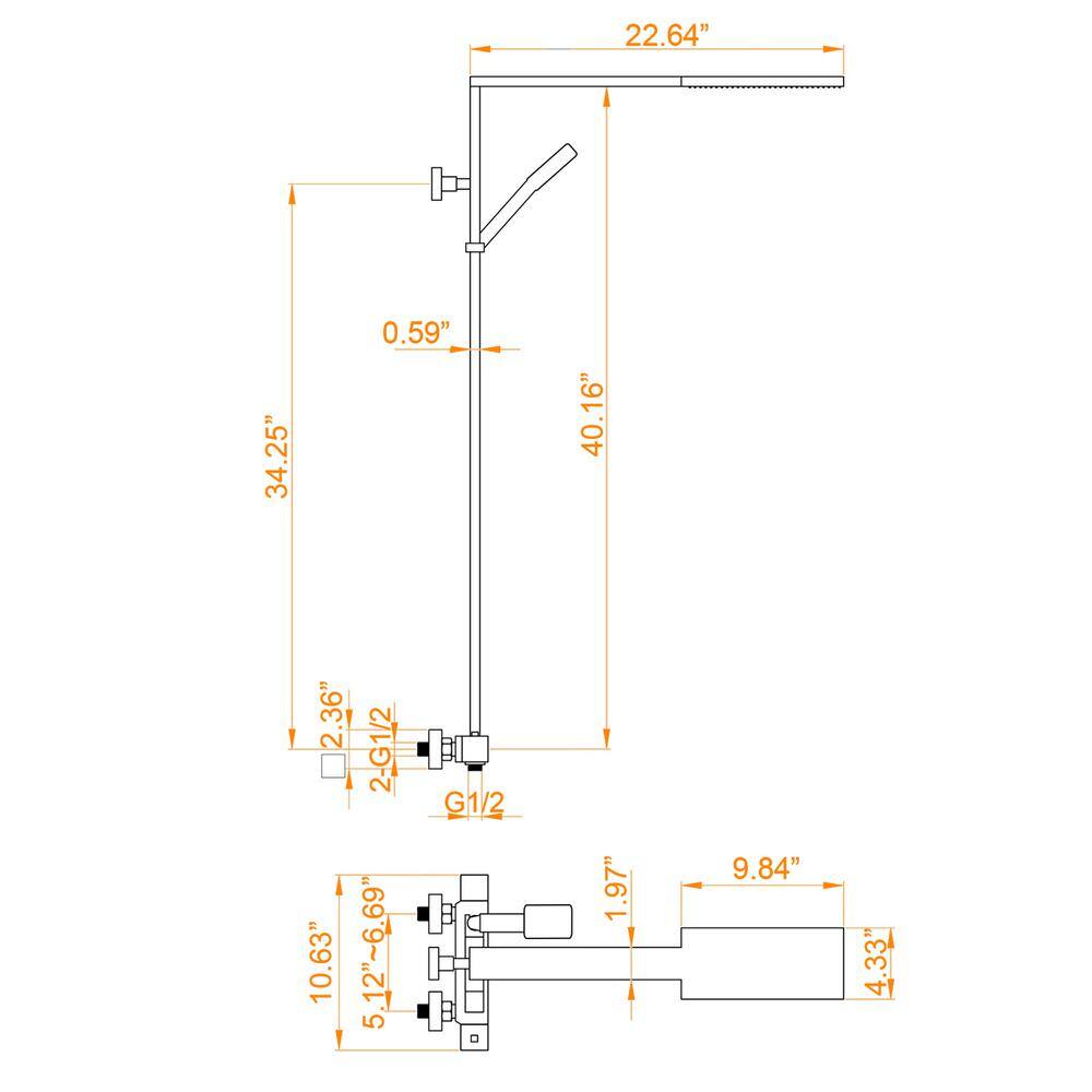 Satico 2-spray Square 9 in. Wall Mounted Shower Faucet System in Matte Black MBSS0006RB