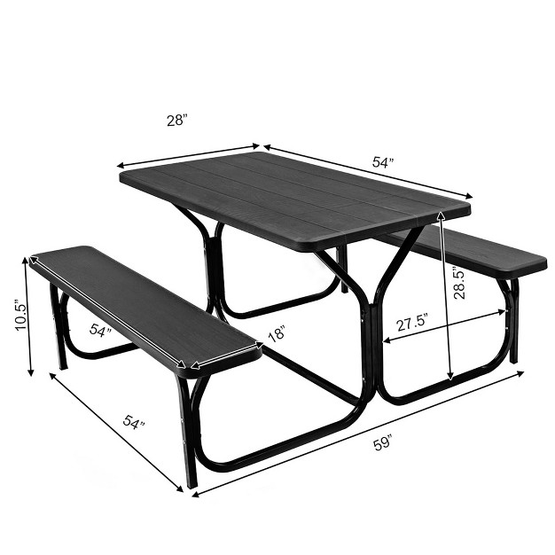 Costway Picnic Table Bench Set Outdoor Backyard Patio Garden Party Dining All Weather Black