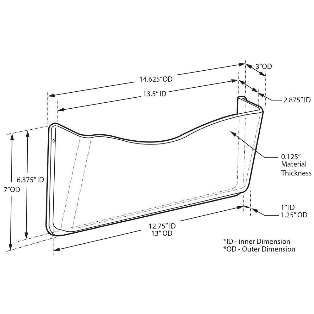 Azar Displays 14.7 in. W x 3 in. D x 7 in. H Clear Wall File Holder (4-Pack) 250025