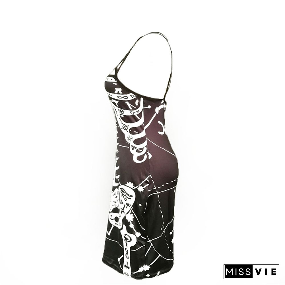 Goth Dress Summer Women Sleeveless Hollow Out Mini Dress Graphic Skeleton Print Clubwear Y2k Dark Academia Clothes