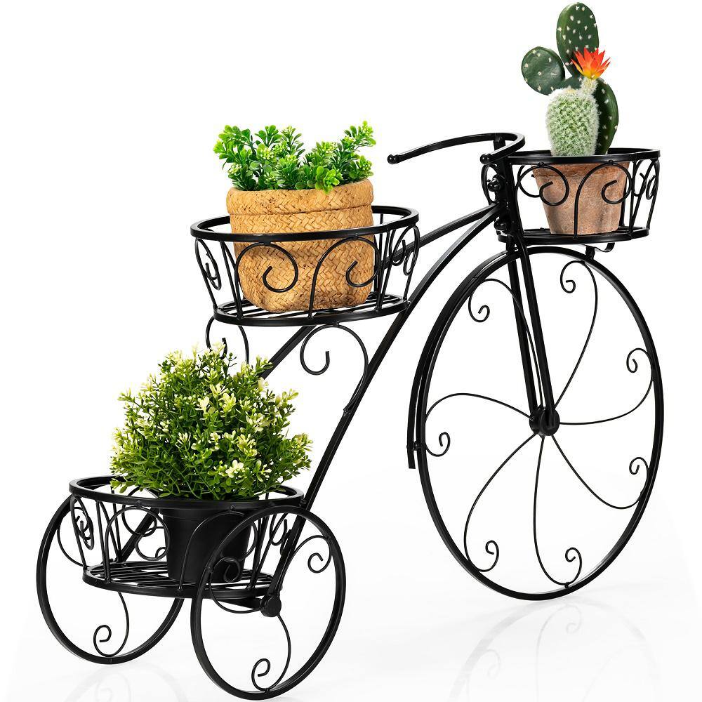 Costway Tricycle Plant Stand Iron Flower Pot Cart Holder Parisian Style Displaying HZ10029