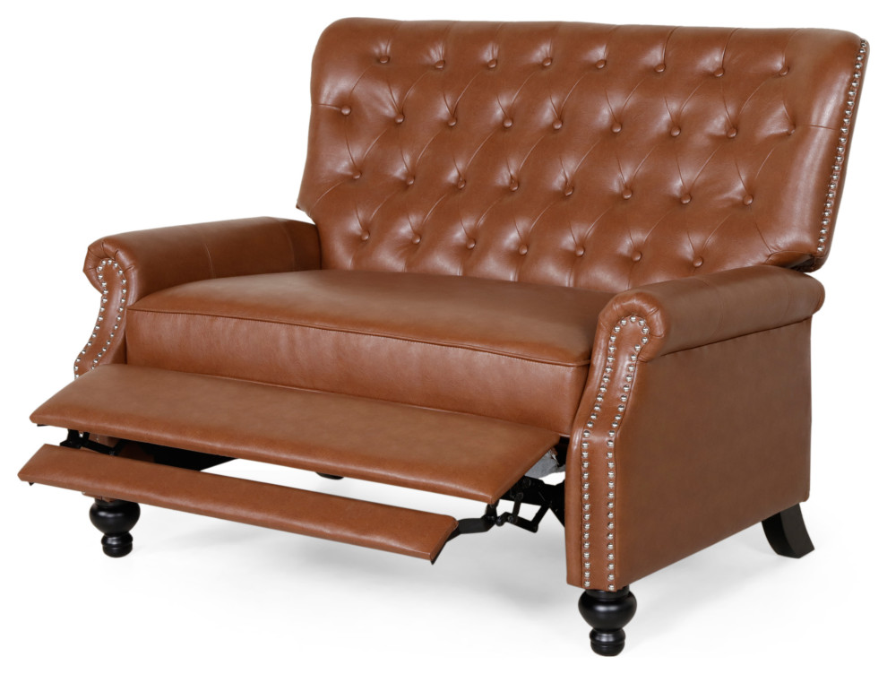 Belknap Faux Leather Tufted Oversized Recliner  Nailhead Trim   Traditional   Recliner Chairs   by GDFStudio  Houzz