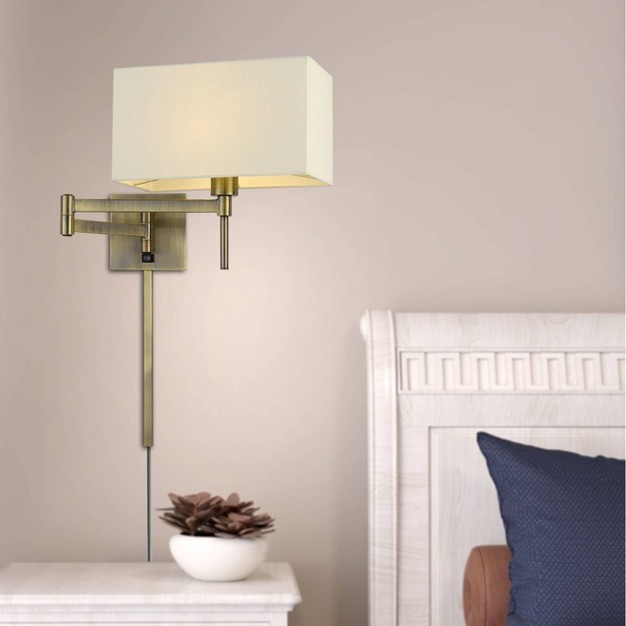 Robson Wall Swing Arm Reading Lamp With Hardback Fabric Shade Antique Brass Cal Lighting