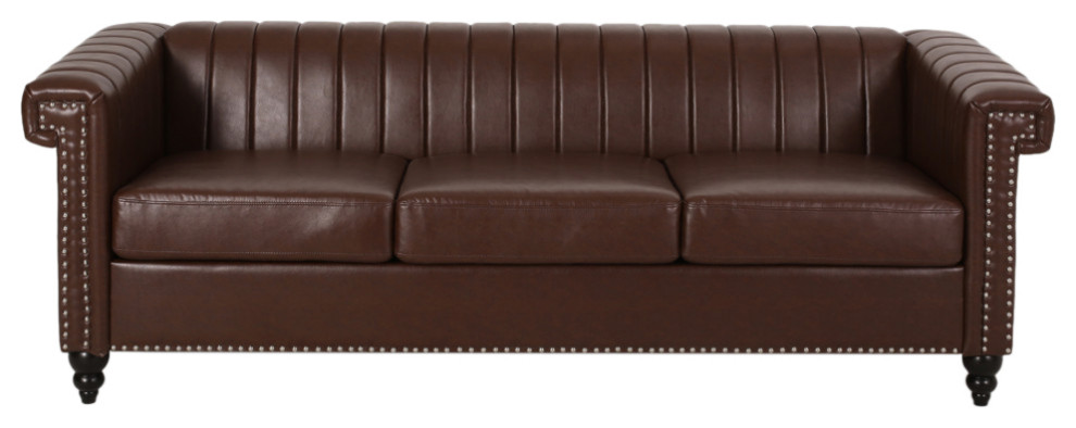 Donley Contemporary Channel Stitch 3 Seater Sofa with Nailhead Trim   Traditional   Sofas   by GDFStudio  Houzz