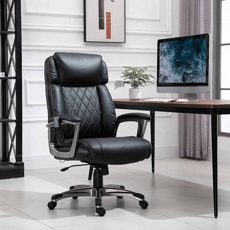 Vinsetto High Back 6 Point Massage Home Office Chair Swivel Faux Leather Task Chair with Headrest and Padded Armrests Black