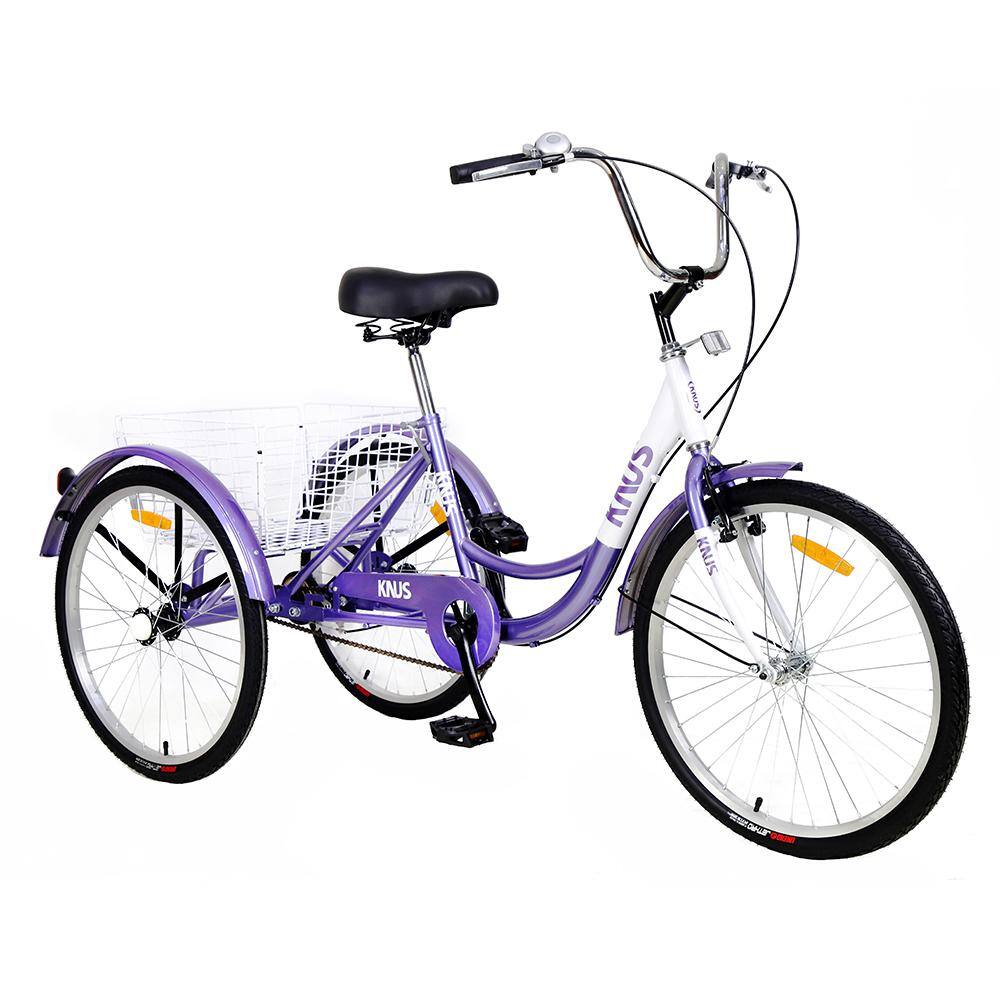 24 in. Purple Tricycle 3-Wheel Bike with Large Shopping Basket for Women and Men ZQ-W101952729