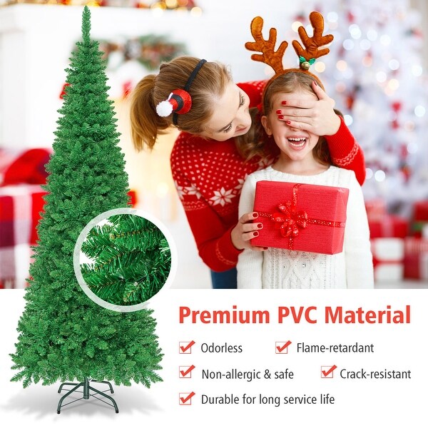 Gymax 4.5ft/6.5ft/7.5ft PreLit Pencil Christmas Tree Traditional