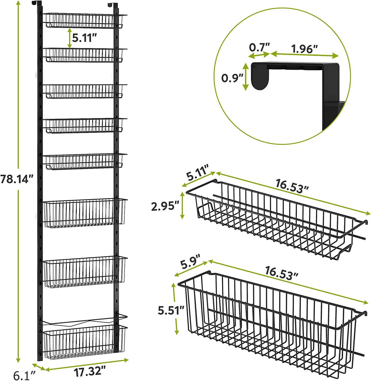 Over the Door Pantry Organizer， 8-Tier Pantry Door Organizer with Adjustable Baskets for Kitchen Pantry