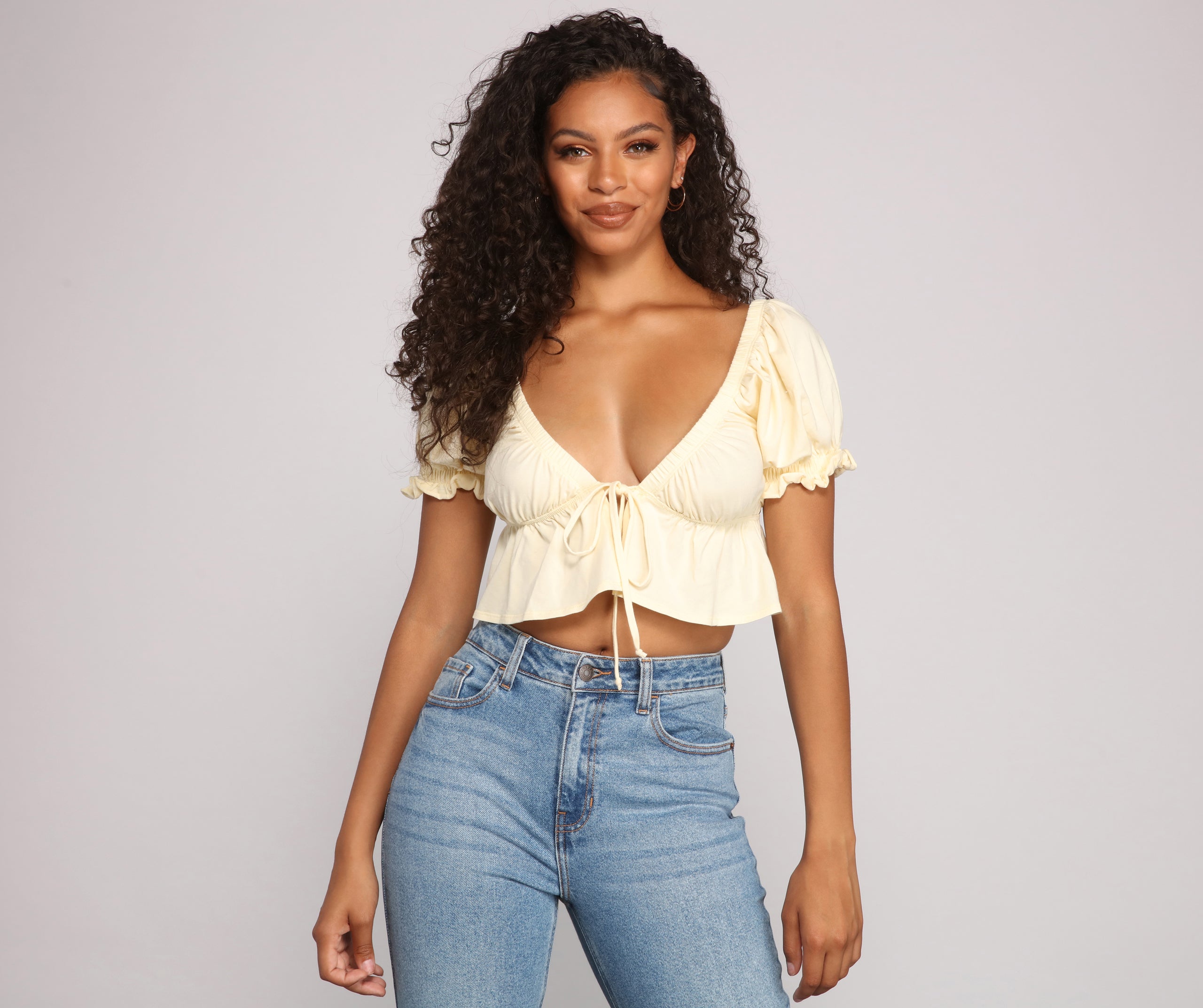 Cross My Heart Puff Sleeve Crop Top