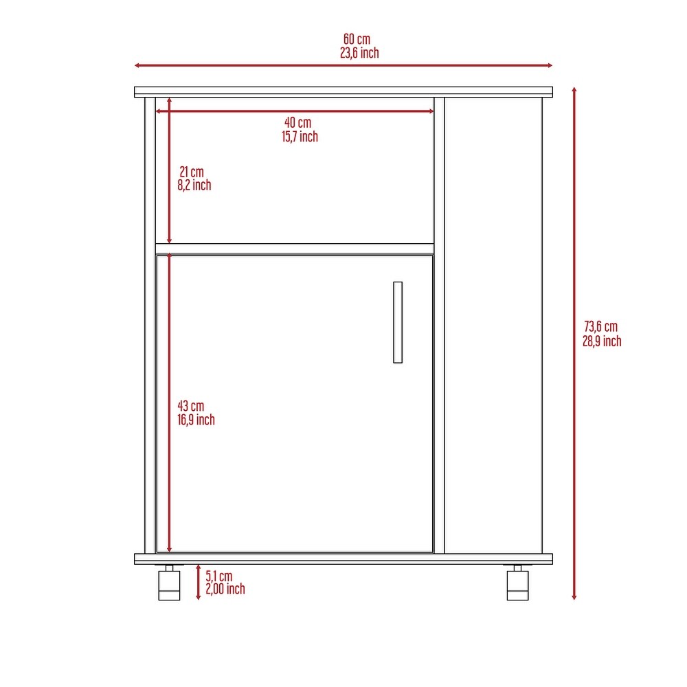 FM Furniture Clayton Microwave Cabinet with 3 Open Side Shelves  Cabinet  and Caster Wheels