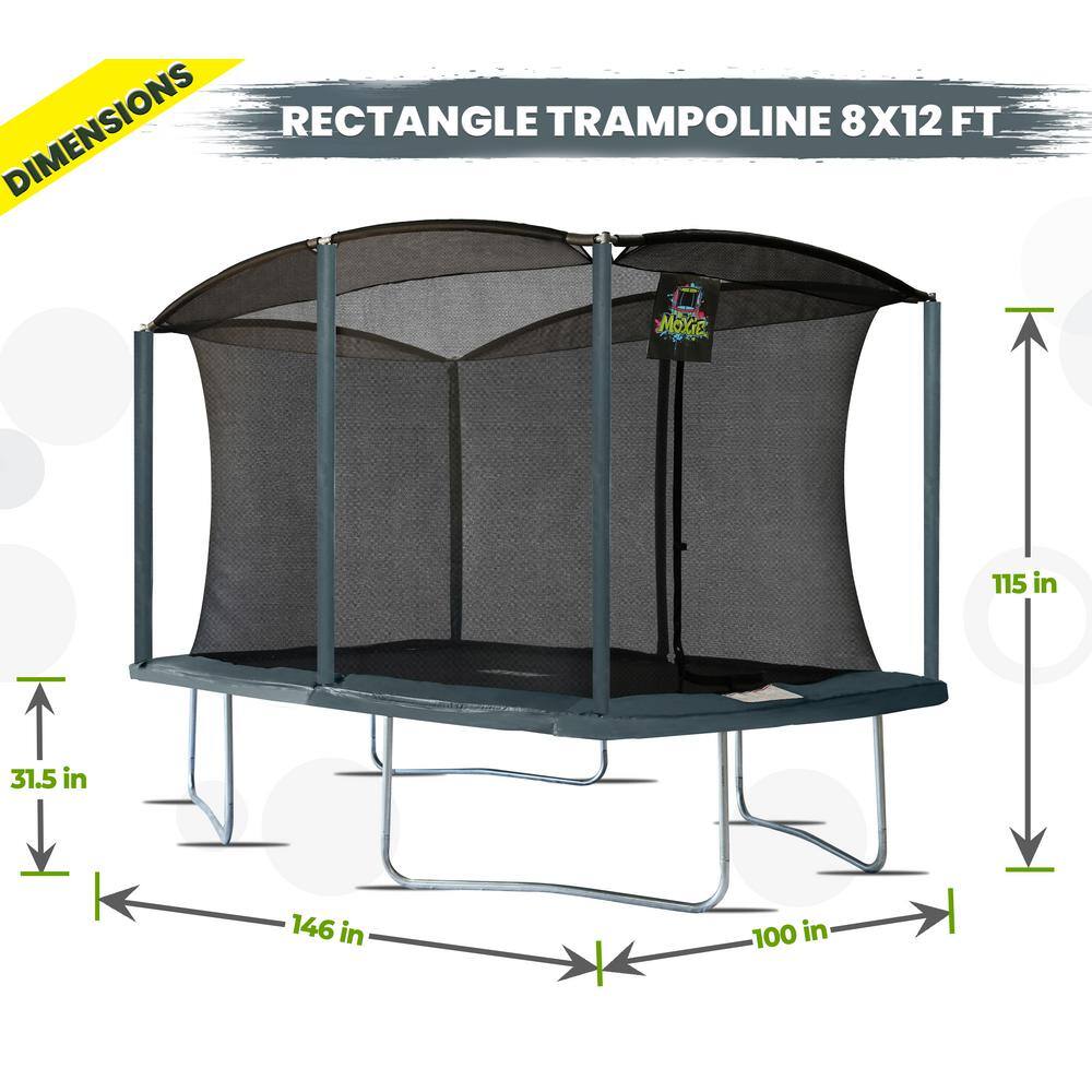 MOXIE Moxie 8 ft.x12 ft. Rectangular Outdoor Trampoline Set with Premium Safety Enclosure  Gymnastics Rectangular Trampoline MXRTG03-812-OG