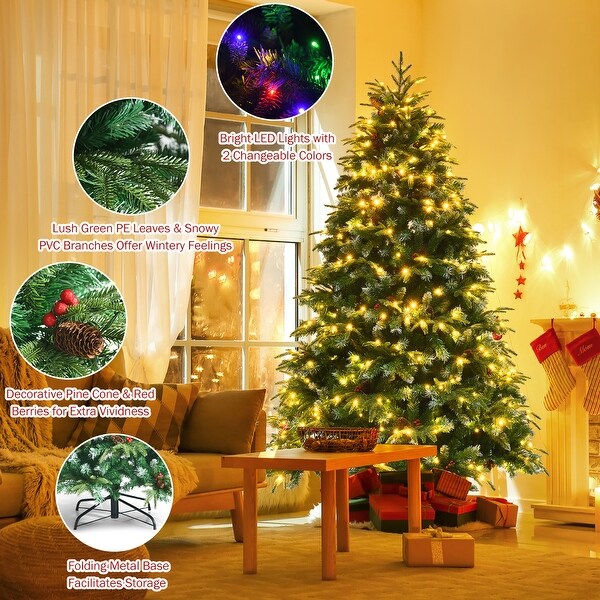 7FT Hinged Life Like Christmas Tree with LED Lights and Ornaments