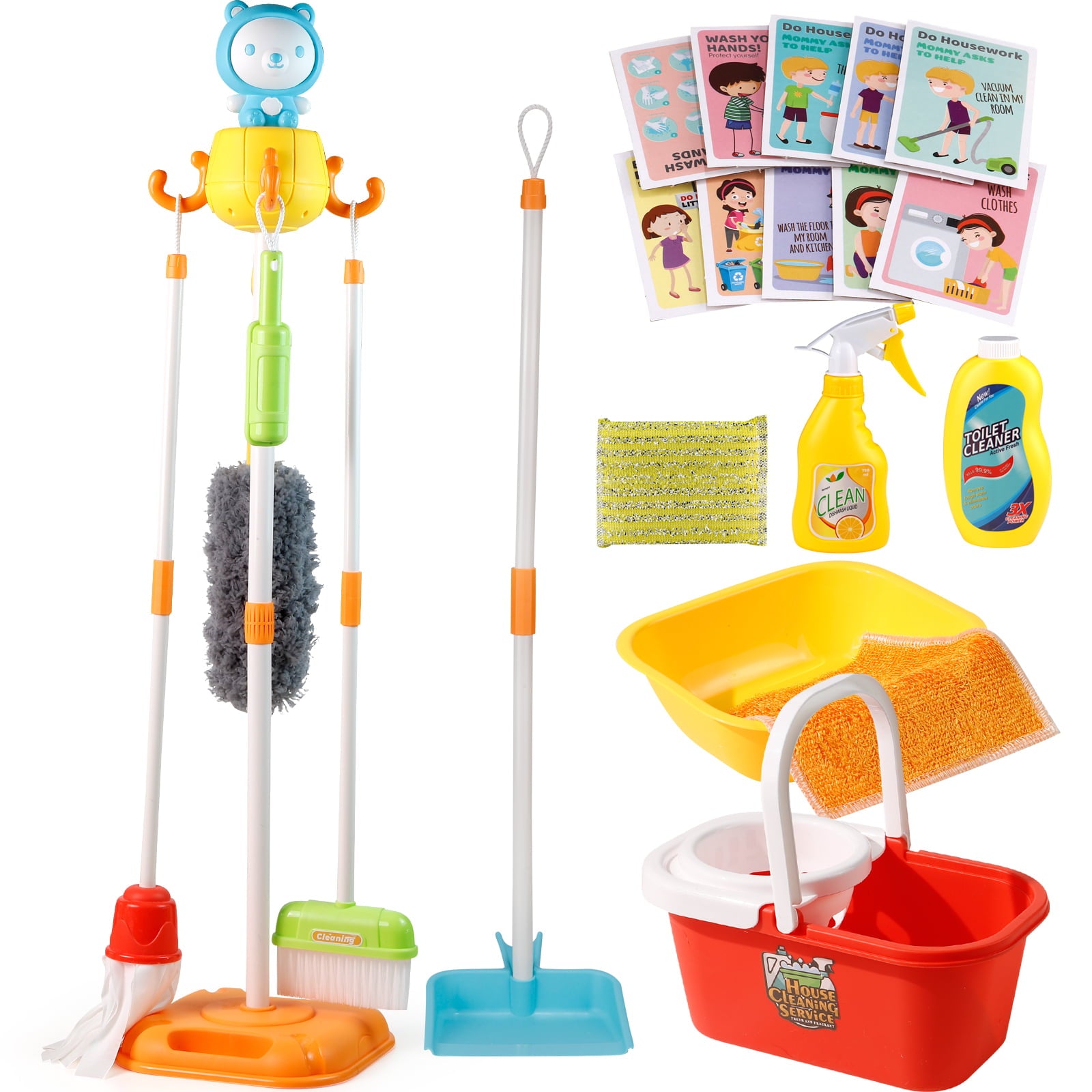 NETNEW Kids Cleaning Set Pretend Play Toys for girls 3-6 years 22 Piece for Toddlers Broom Set Household Cleaning Tools Housekeeping Toys Girl and Boys Kitchen Toys