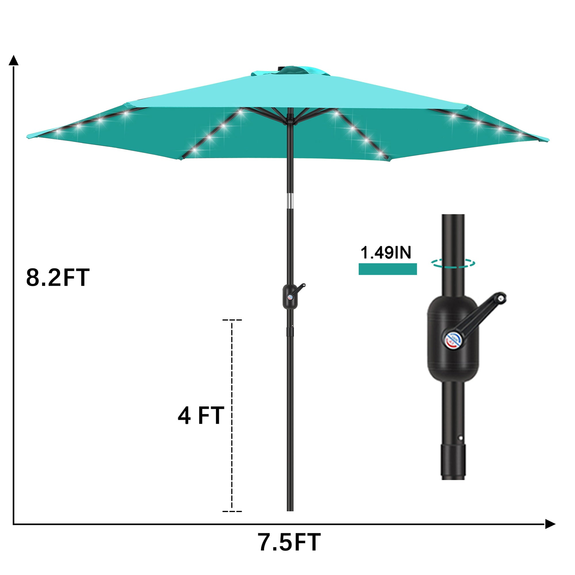 Scafild | 7.5 ft Solar LED Light Patio Umbrella Outdoor W/ Easy Tilt - Peacock Blue