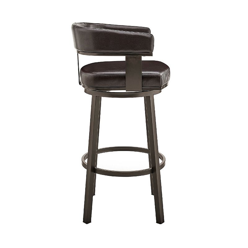 Swivel Barstool with Curved Open Back and Metal Legs， Dark Brown