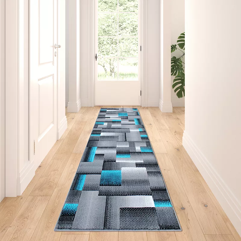 Masada Rugs Masada Rugs Trendz Collection 2'x7' Modern Contemporary Runner Area Rug in Turquoise， Gray and Black-Design Trz861