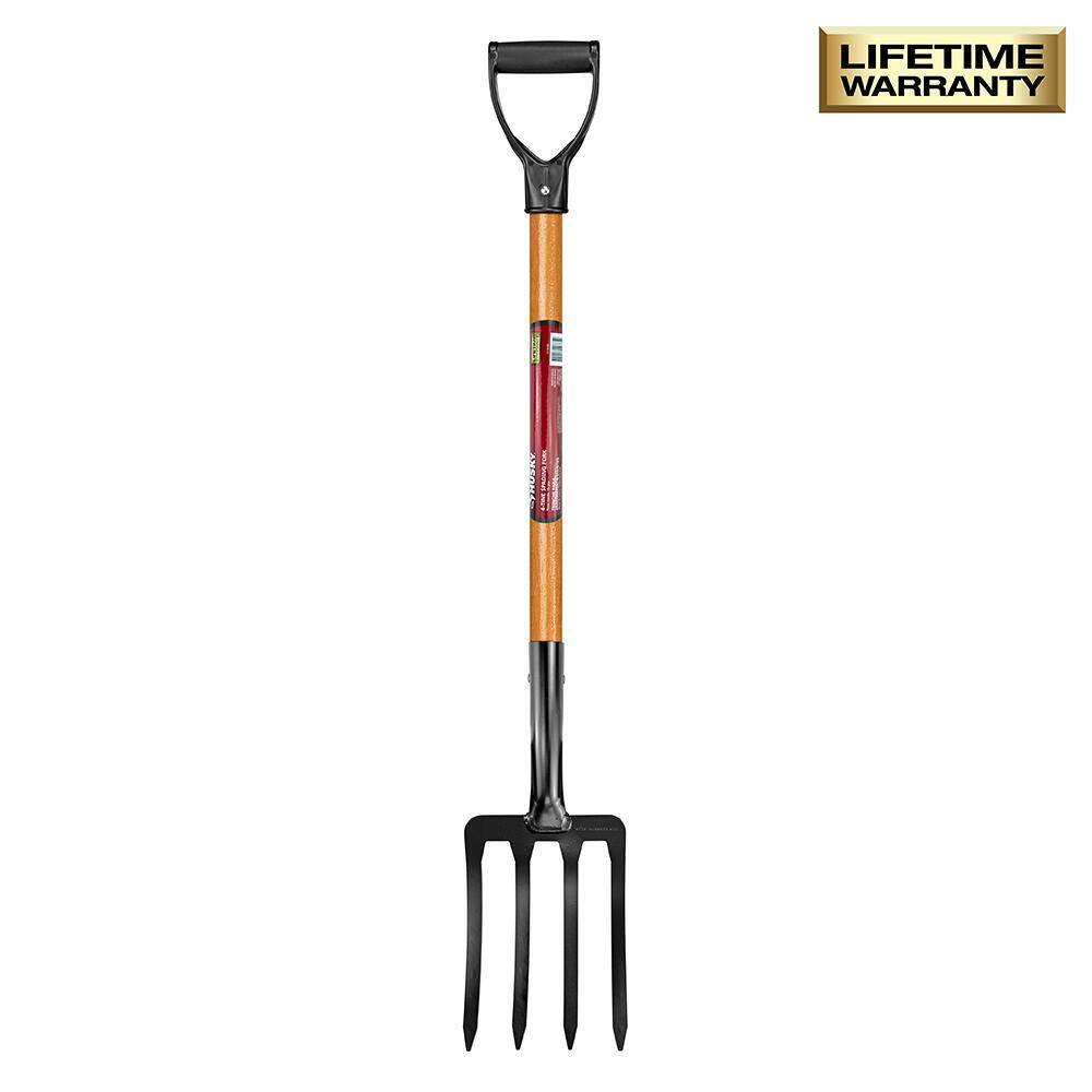 Husky 28 in. D-Grip Short Wood Handle 4-Tine Spading Garden Fork 77118-950