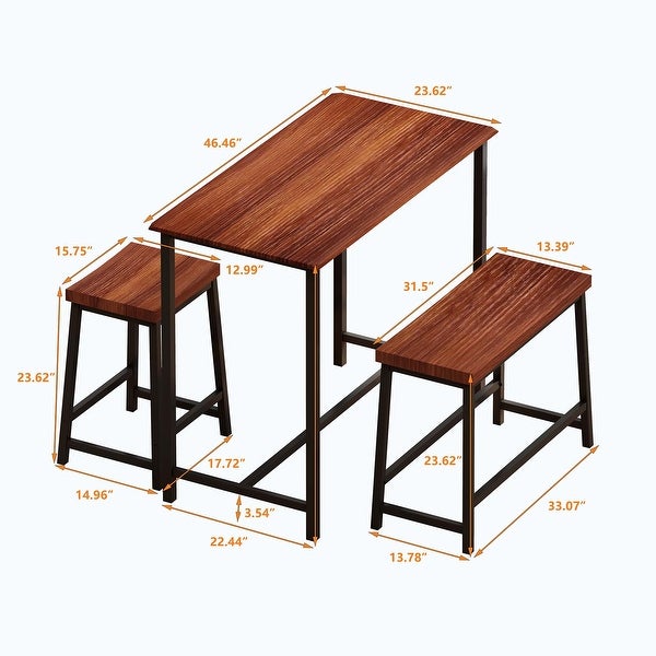 4-Piece Dining Table Set with 2 Stools+1 Bench