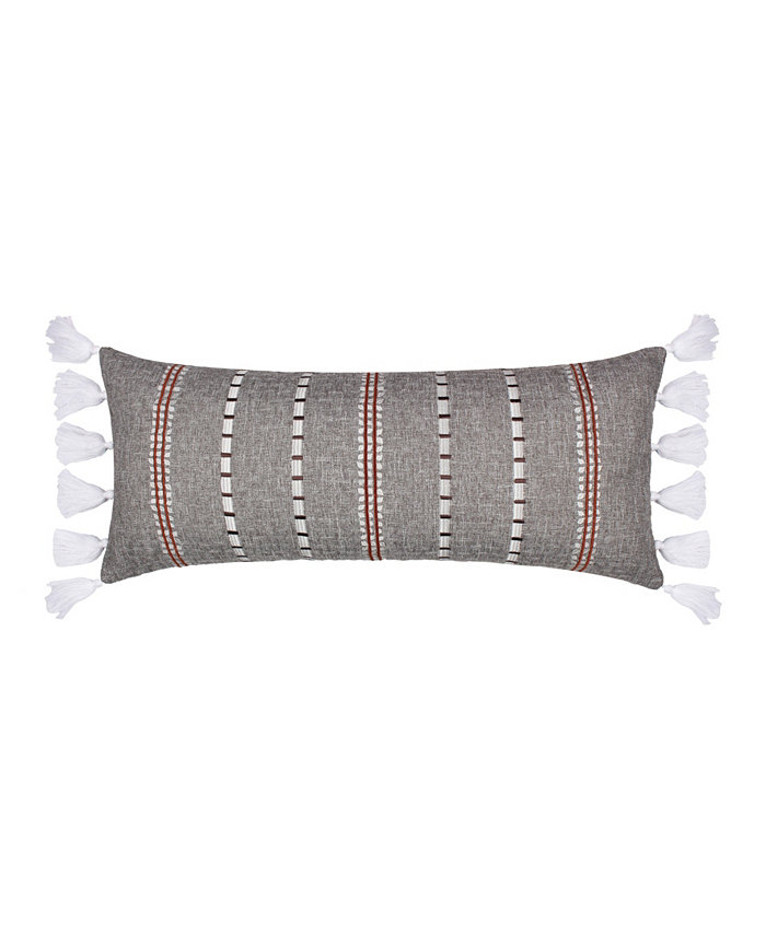 Levtex Washed Linen Striped Tassel Decorative Pillow， 12