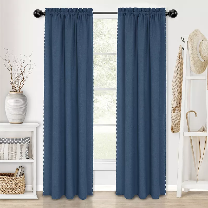 Kate Aurora 2 Piece Hamptons Coastal Living Textured Semi Sheer Rod Pocket Curtain Panels