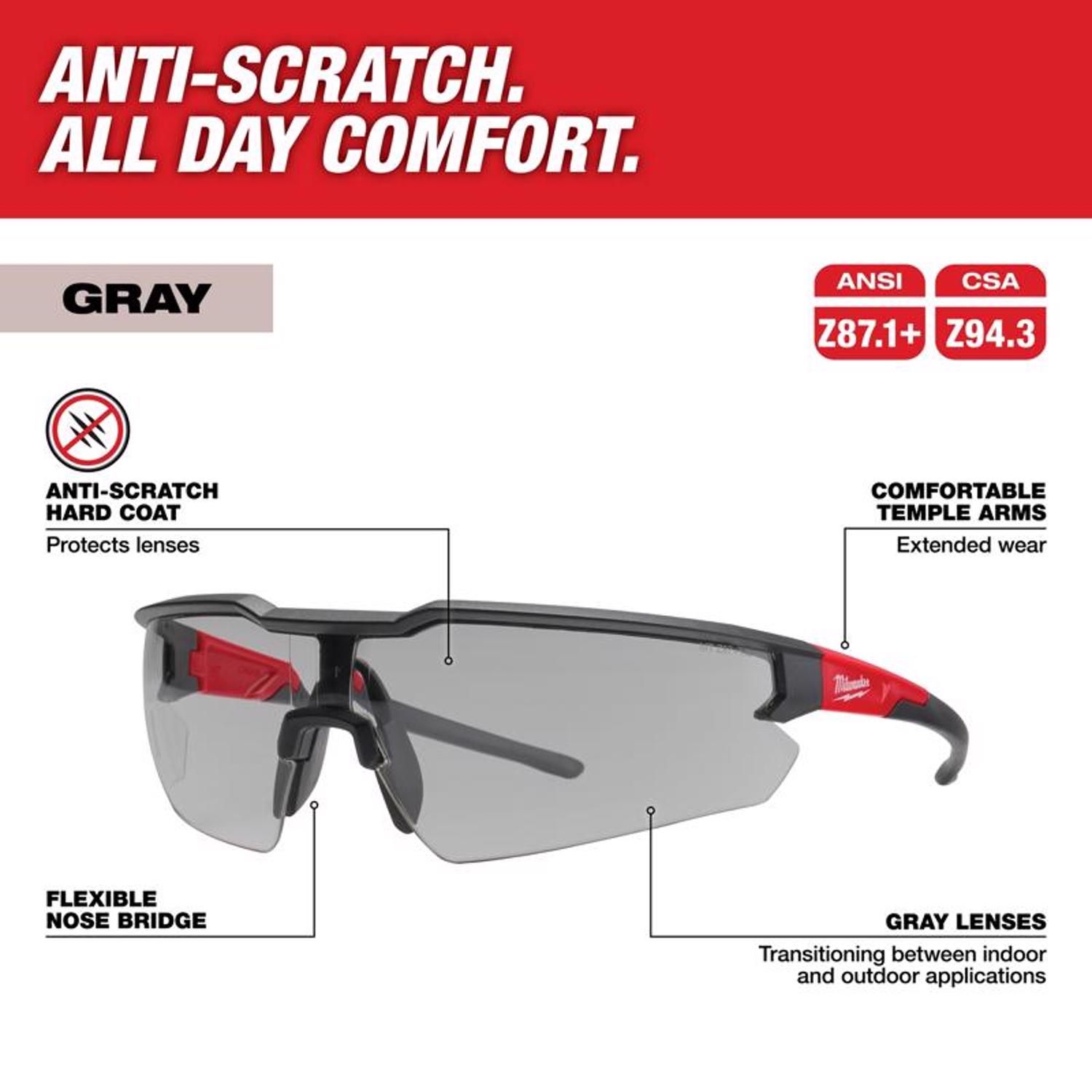 MW Anti-Scratch Safety Glasses Gray Lens Black/Red Frame