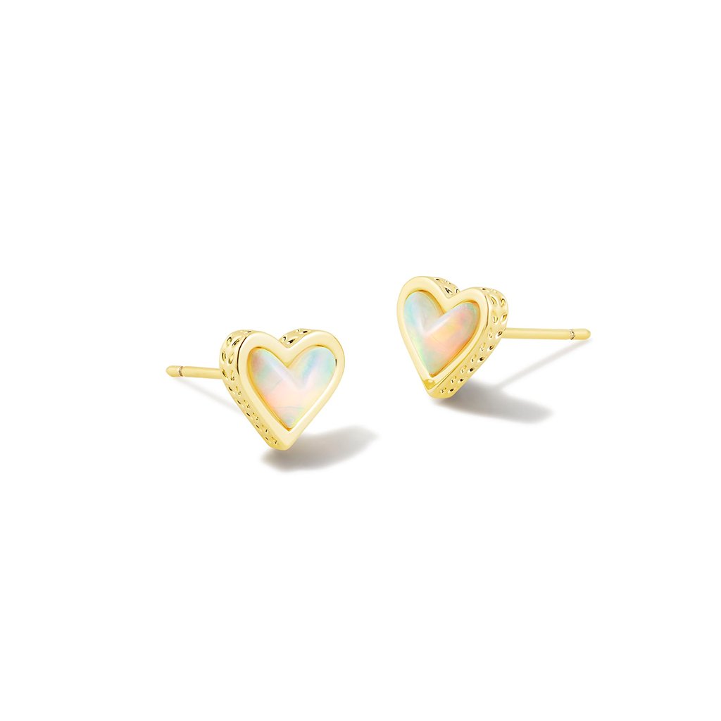 Kendra Scott  Framed Ari Heart Gold Stud Earrings in White Opalescent Resin