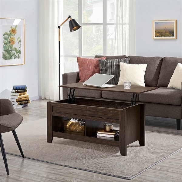 Yaheetech Lift Top Dining Coffee Table with Hidden Storage and Shelves