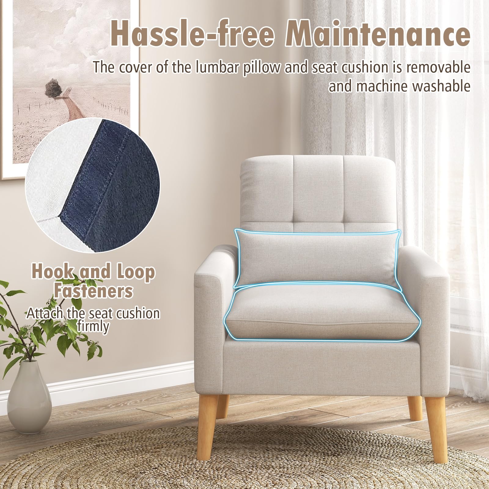 Giantex Modern Accent Chair, Mid-Century Linen Fabric Armchair