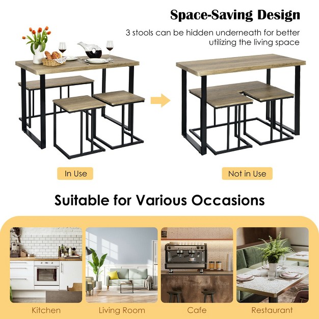 Costway 4 piece Dining Table Set Industrial Dinette Set Kitchen Table W bench amp 2 Stools