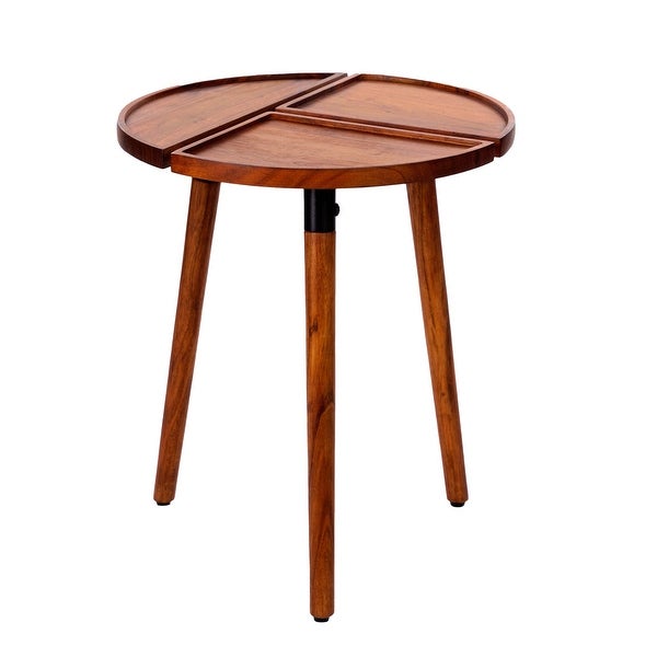 18 Inch Round Acacia Wood Side Accent End Table with 3 Tabletop Sections， Warm Brown